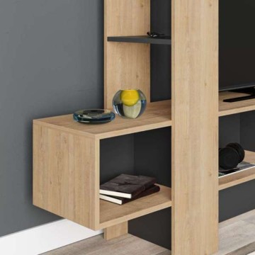 Meuble TV Troya en chêne anthracite avec porte à abattant
