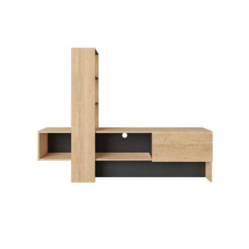 Meuble TV Troya en chêne anthracite avec porte à abattant
