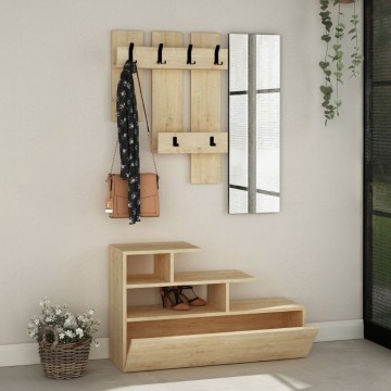 Meuble d'entrée en chêne avec porte-chaussures et miroir