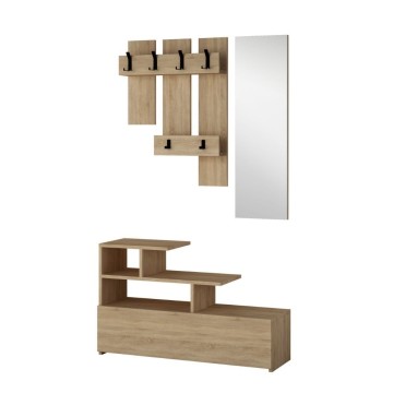 Meuble d'entrée en chêne avec porte-chaussures et miroir