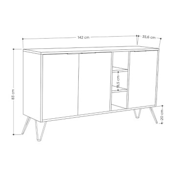 Buffet Clara anthracite 3 portes gris tourterelle 142x35,5x83h