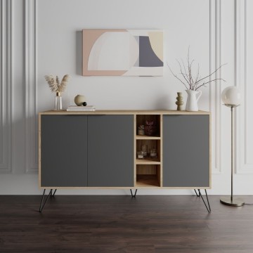 Buffet Clara chêne 3 portes anthracite 142x35,5x83h