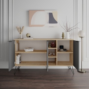 Buffet Clara chêne 3 portes anthracite 142x35,5x83h
