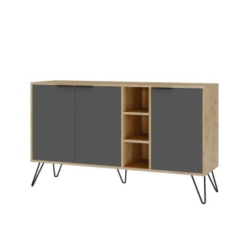 Buffet Clara chêne 3 portes anthracite 142x35,5x83h