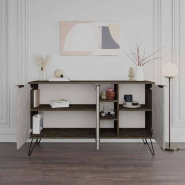 Buffet Clara Lagina café foncé 3 portes effet marbre blanc 142x35,5x83h
