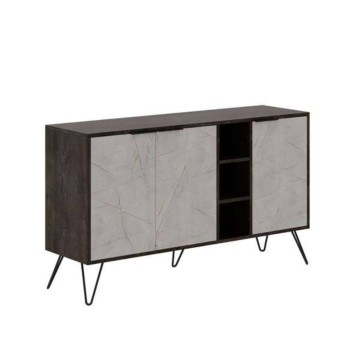 Buffet Clara Lagina café foncé 3 portes effet marbre blanc 142x35,5x83h