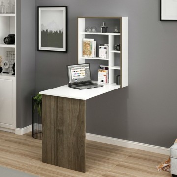 Bureau mural pliant Mina en noyer et blanc
