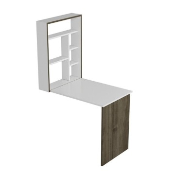 Bureau mural pliant Mina en noyer et blanc