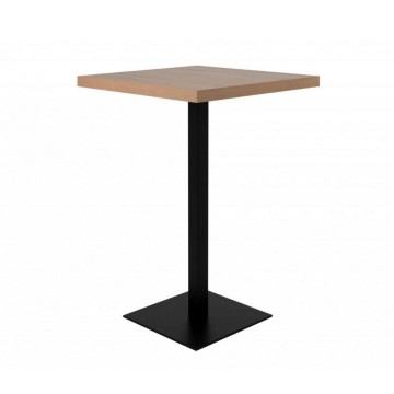Table haute carrée 70x70x105 h cm plateau chêne et base noire