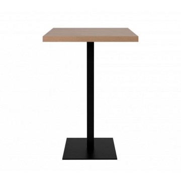Table haute carrée 70x70x105 h cm plateau chêne et base noire