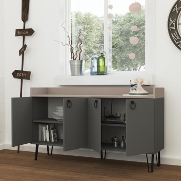 Dea buffet 4 portes anthracite gris tourterelle 140x36x80 h