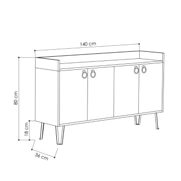 Dea buffet 4 portes anthracite gris tourterelle 140x36x80 h