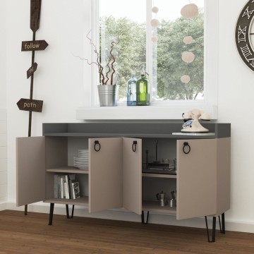 Dea buffet 4 portes gris tourterelle anthracite 140x36x80 h