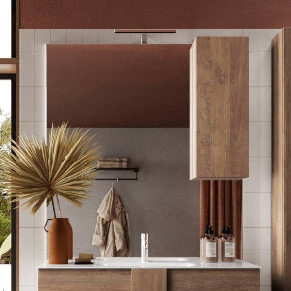 Miroir de salle de bain avec meuble mural Salemi 80x110h et lampe LED chêne mercure Miroir de salle de bain avec meuble mural Salemi 80x110h et lampe LED chêne mercure