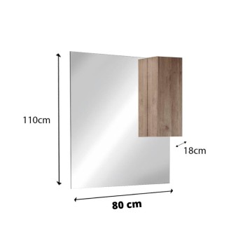 Miroir de salle de bain avec meuble mural Salemi 80x110h et lampe LED chêne mercure