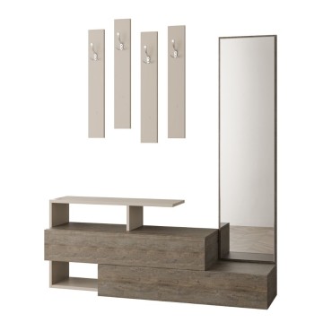 Ramda meuble d'entrée en noyer taupe avec miroir