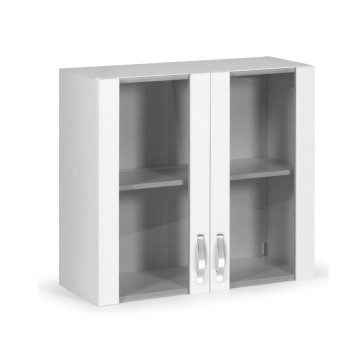 Vitrine murale 80 cm deux portes frêne blanc