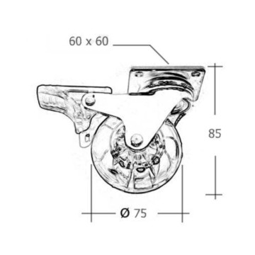 Roue transparente pivotante Fyunny diamètre 75 avec frein