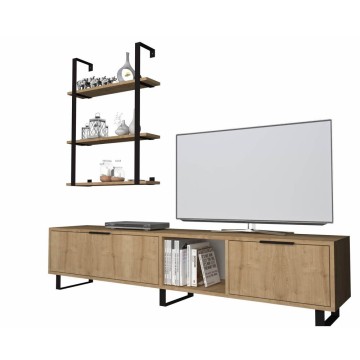 Meuble TV et bibliothèque en chêne Zenon 180 cm
