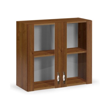 Vitrine suspendue 80 cm deux portes noyer antique