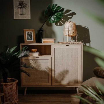 Buffet Bali 01A 2 portes et compartiment ouvert effet osier