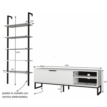 Mur de rangement pour TV et bibliothèque Way white