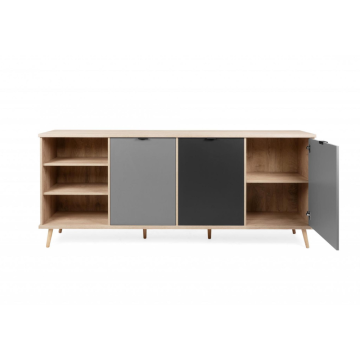 Epik 56 buffet en chêne gris anthracite 3 portes compartiment ouvert
