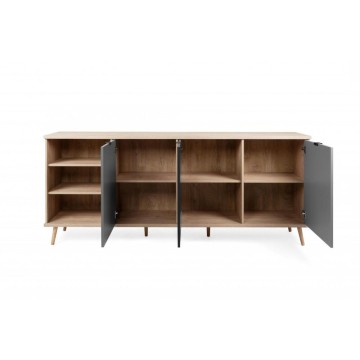 Epik 56 buffet en chêne gris anthracite 3 portes compartiment ouvert