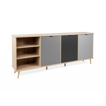 Epik 56 buffet en chêne gris anthracite 3 portes compartiment ouvert