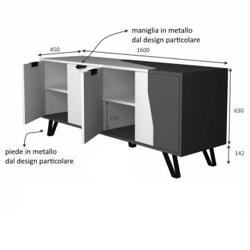 Buffet Jasmine 4 portes 160x45x63H cm. blanc fonte