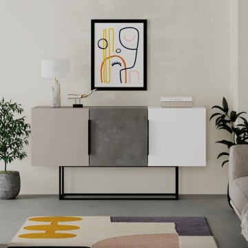 Buffet Tontini 3 portes gris colombe ciment blanc 150 cm
