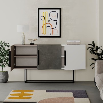Buffet Tontini 3 portes gris colombe ciment blanc 150 cm
