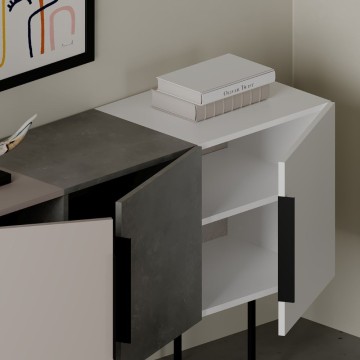 Buffet Tontini 3 portes gris colombe ciment blanc 150 cm