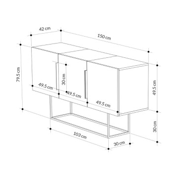 Buffet Tontini 3 portes gris colombe ciment blanc 150 cm