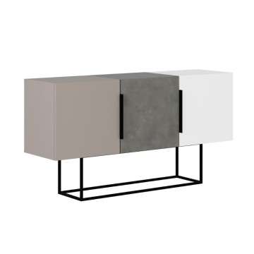 Buffet Tontini 3 portes gris colombe ciment blanc 150 cm