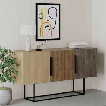 Buffet Tontini 3 portes noyer chêne et café foncé 150 cm