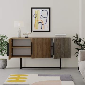 Buffet Tontini 3 portes noyer chêne et café foncé 150 cm