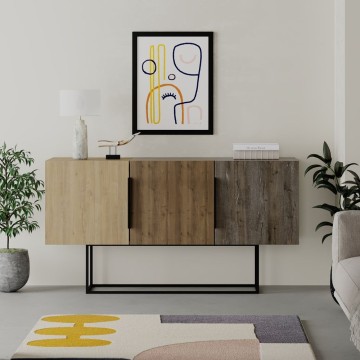 Buffet Tontini 3 portes noyer chêne et café foncé 150 cm