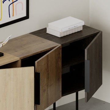 Buffet Tontini 3 portes noyer chêne et café foncé 150 cm