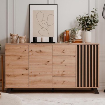 Medan51C buffet 3 portes et 4 tiroirs chêne anthracite