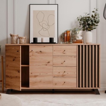 Medan51C buffet 3 portes et 4 tiroirs chêne anthracite