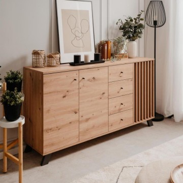 Medan51C buffet 3 portes et 4 tiroirs chêne anthracite