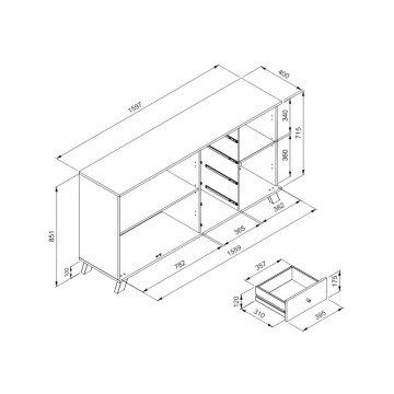 Medan51C buffet 3 portes et 4 tiroirs chêne anthracite