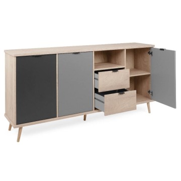 Epik 52 buffet en chêne gris anthracite 3 portes 2 tiroirs 180x40x88,3