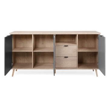 Epik 52 buffet en chêne gris anthracite 3 portes 2 tiroirs 180x40x88,3