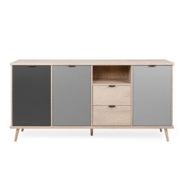 Epik 52 buffet en chêne gris anthracite 3 portes 2 tiroirs 180x40x88,3