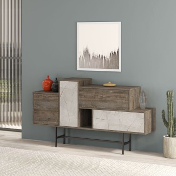 Buffet Hermes couleur café foncé avec portes et tiroirs effet marbre 160 cm