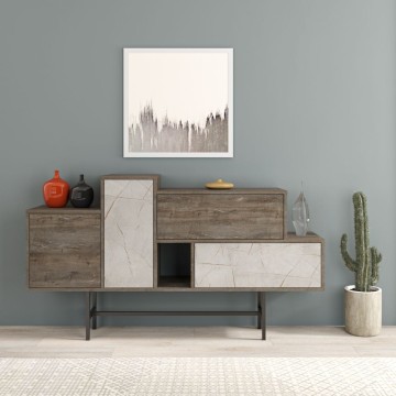 Buffet Hermes couleur café foncé avec portes et tiroirs effet marbre 160 cm