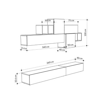 Tromen 260 cm Tromen mur de rangement anthracite blanc MTV234474