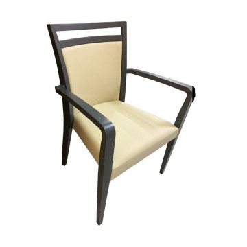 Fauteuil Alpha en bois et faux cuir beige